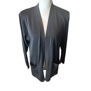 Exclusively Misook Black Open Front Cardigan Sweater Women's Medium Pockets